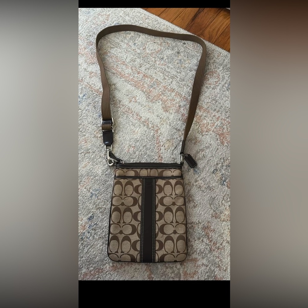 Coach Brown Tan Signature Crossbody Bag